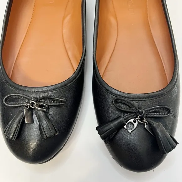 COACH Benni Leather Bow Ballet Flats With Charms in Black FG2941 Size 8.5