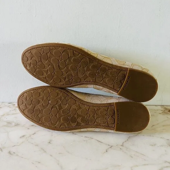 COACH Benni Lte Khaki Chalk Signature Canvas Logo Print Ballerina Flats - US 7.5