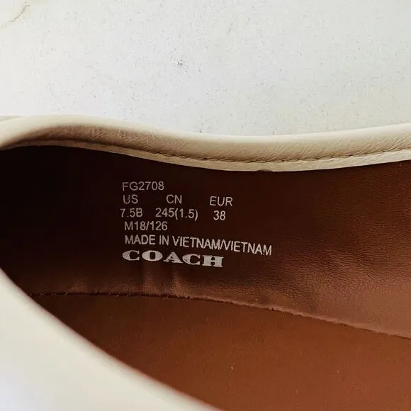 COACH Benni Lte Khaki Chalk Signature Canvas Logo Print Ballerina Flats - US 7.5