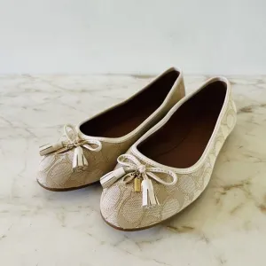 COACH Benni Lte Khaki Chalk Signature Canvas Logo Print Ballerina Flats - US 7.5