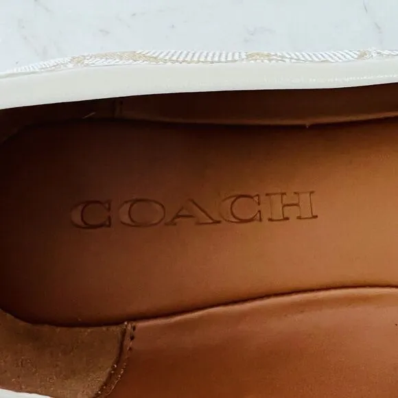 COACH Benni Lte Khaki Chalk Signature Canvas Logo Print Ballerina Flats - US 7.5
