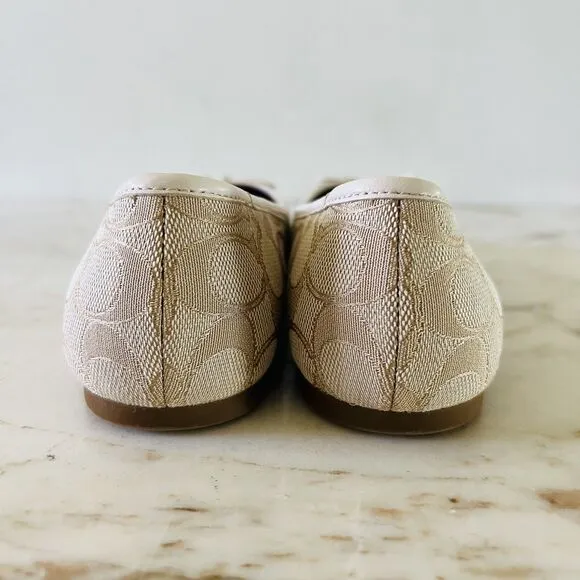 COACH Benni Lte Khaki Chalk Signature Canvas Logo Print Ballerina Flats - US 7.5