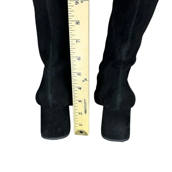 Coach Britney Knee High Black Suede Sock Pull-On Boots Block Heel Studded Size 8