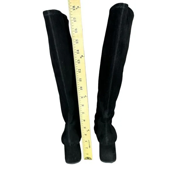 Coach Britney Knee High Black Suede Sock Pull-On Boots Block Heel Studded Size 8