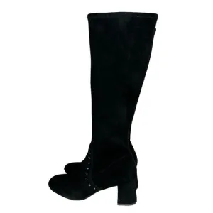 Coach Britney Knee High Black Suede Sock Pull-On Boots Block Heel Studded Size 8
