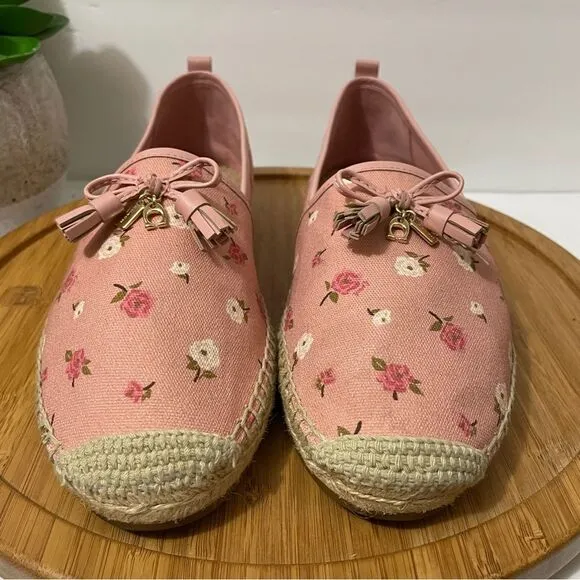 Coach Carson Canvas Espadrille Women’s Pink Floral Bow Flats Size 11