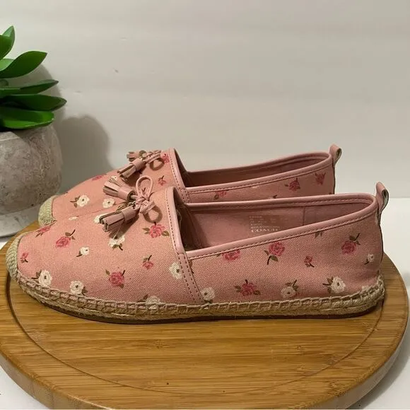 Coach Carson Canvas Espadrille Women’s Pink Floral Bow Flats Size 11