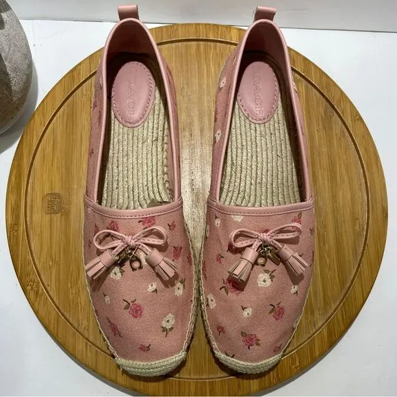 Coach Carson Canvas Espadrille Women’s Pink Floral Bow Flats Size 11