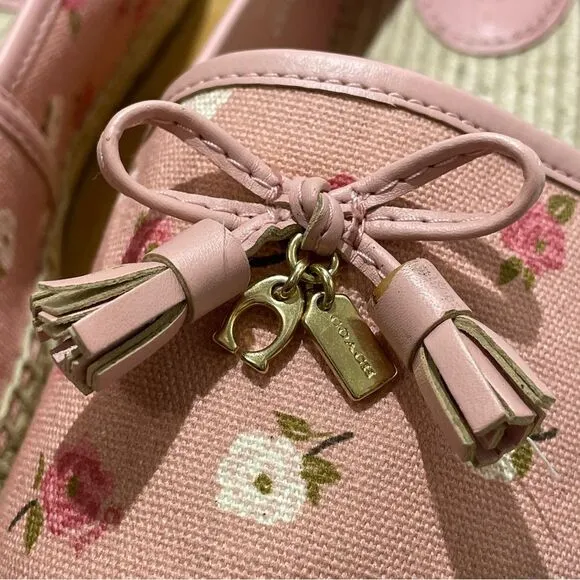 Coach Carson Canvas Espadrille Women’s Pink Floral Bow Flats Size 11