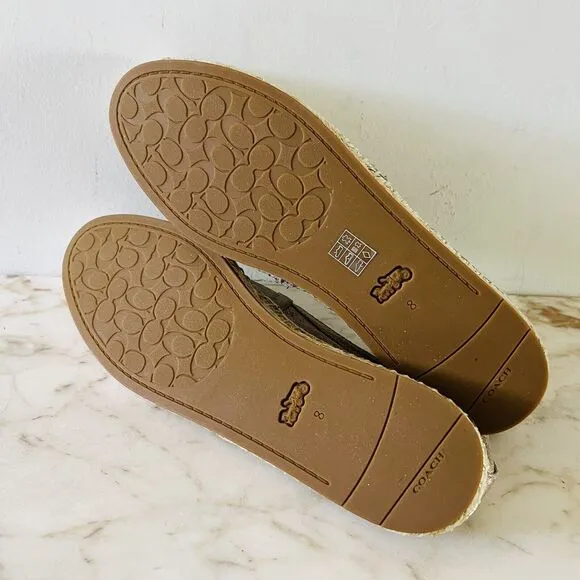COACH Casey Metallic Gold Leather Slip-On Espadrille Flats - US 8