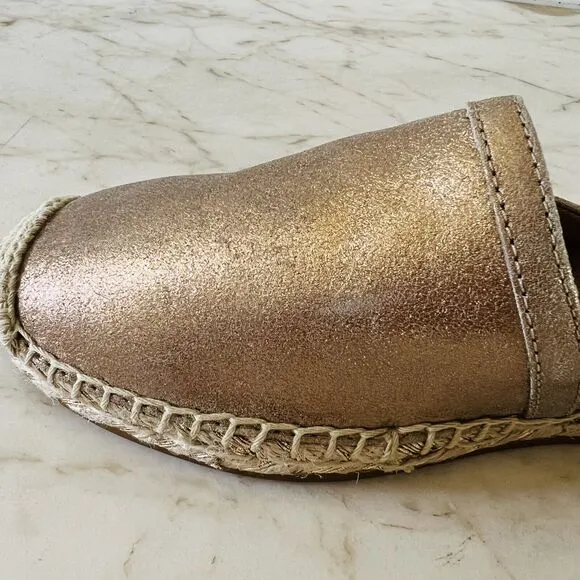 COACH Casey Metallic Gold Leather Slip-On Espadrille Flats - US 8