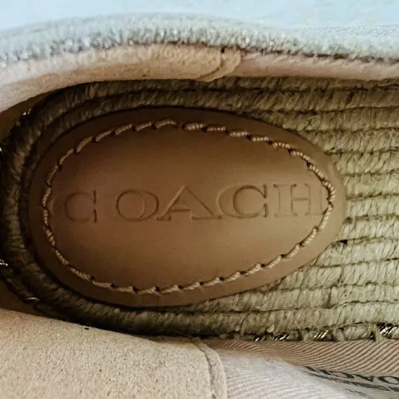 COACH Casey Metallic Gold Leather Slip-On Espadrille Flats - US 8