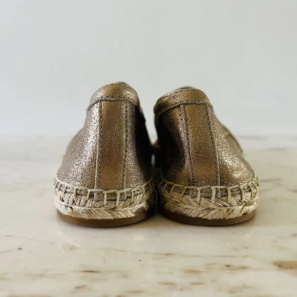COACH Casey Metallic Gold Leather Slip-On Espadrille Flats - US 8