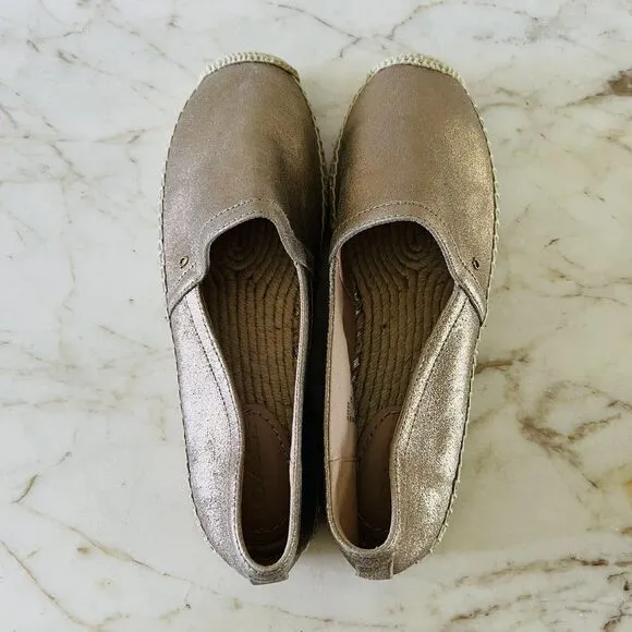 COACH Casey Metallic Gold Leather Slip-On Espadrille Flats - US 8