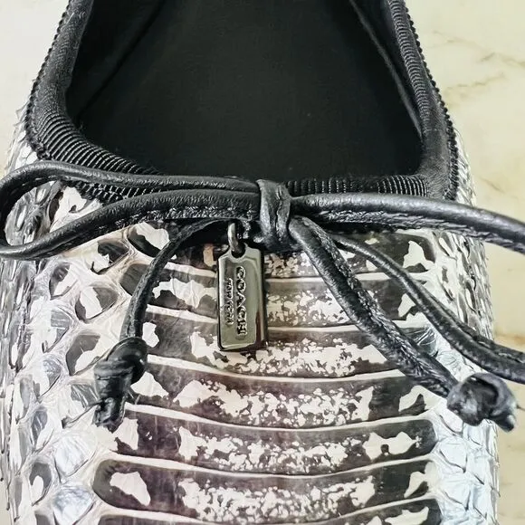 COACH Flatiron Black White Leather Snake Animal Print Ballerina Flats - US 10