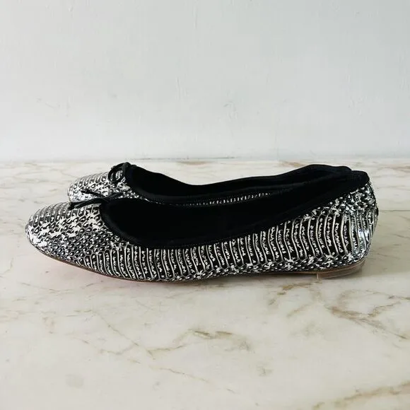 COACH Flatiron Black White Leather Snake Animal Print Ballerina Flats - US 10