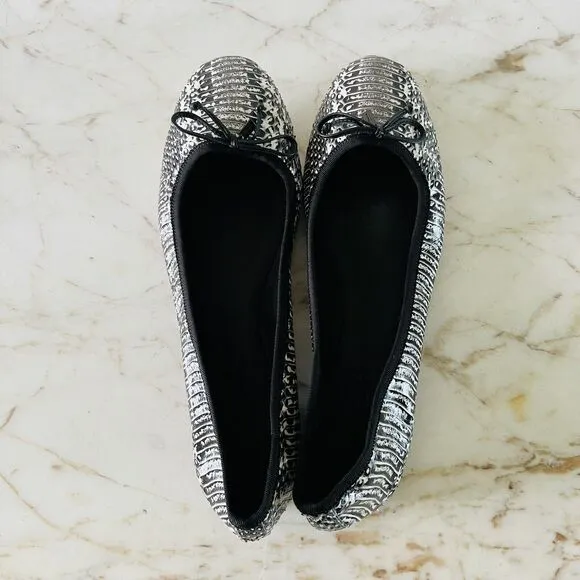 COACH Flatiron Black White Leather Snake Animal Print Ballerina Flats - US 10