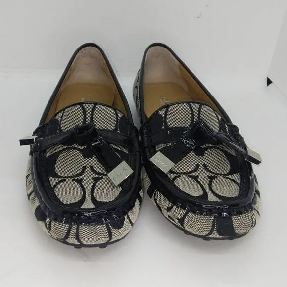 Coach Frida Signature Logo Womens Pre-owned Slip-on Black/White Flats - sz. 6B