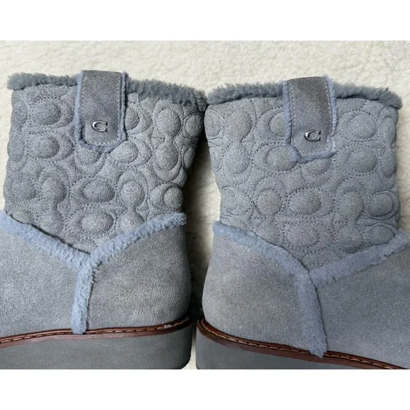 Coach Ivy C1235 Gray Suede Pull On Women's Size 5B Boots Fur Sheepskin Bootie
