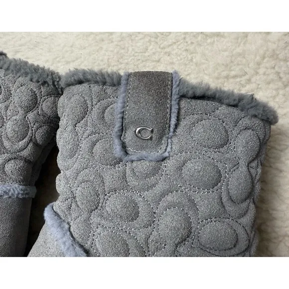 Coach Ivy C1235 Gray Suede Pull On Women's Size 5B Boots Fur Sheepskin Bootie