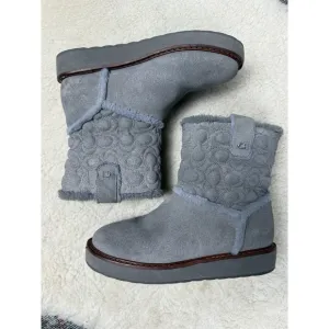 Coach Ivy C1235 Gray Suede Pull On Women's Size 5B Boots Fur Sheepskin Bootie