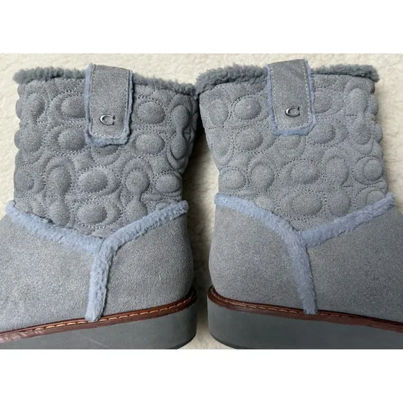 Coach Ivy C1235 Gray Suede Pull On Women's Size 5B Boots Fur Sheepskin Bootie