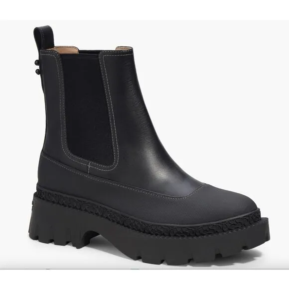 Coach Jayla Chelsea Leather Ankle Lug Boots | Womens 9, Black NEW