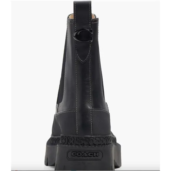 Coach Jayla Chelsea Leather Ankle Lug Boots | Womens 9, Black NEW