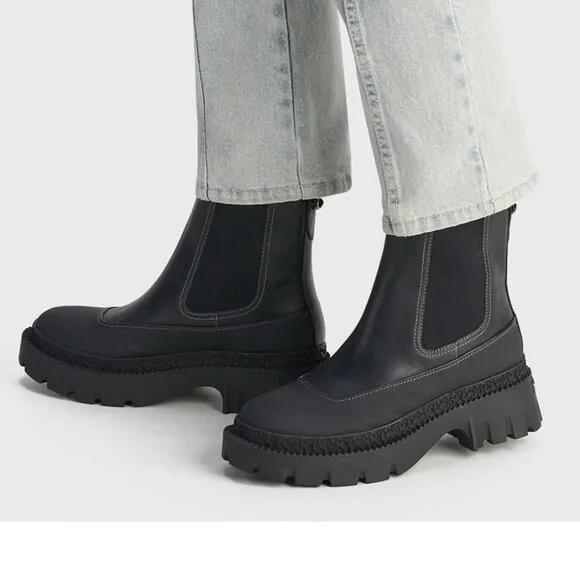 Coach Jayla Chelsea Leather Ankle Lug Boots | Womens 9, Black NEW