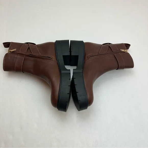Coach Lacey Brown Leather Buckle‎ Platform Boots Zipper Women US 5.5B 5.5 *FLAW