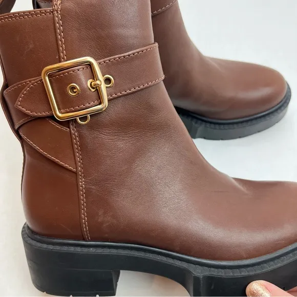 Coach Lacey Brown Leather Buckle‎ Platform Boots Zipper Women US 5.5B 5.5 *FLAW