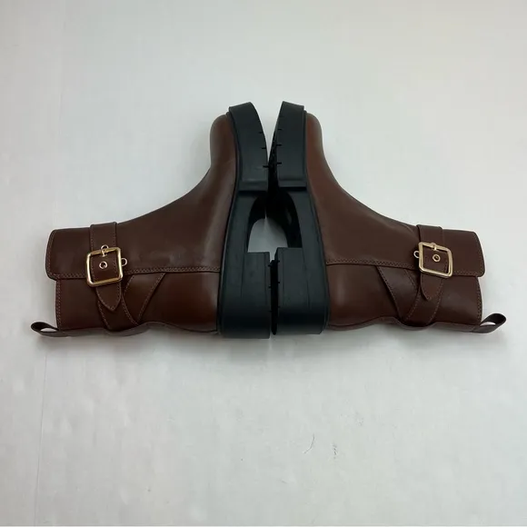 Coach Lacey Brown Leather Buckle‎ Platform Boots Zipper Women US 5.5B 5.5 *FLAW