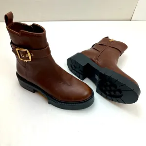 Coach Lacey Brown Leather Buckle‎ Platform Boots Zipper Women US 5.5B 5.5 *FLAW