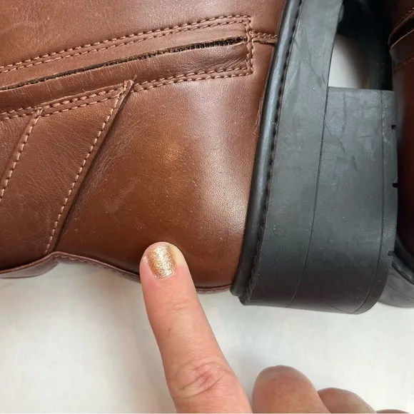 Coach Lacey Brown Leather Buckle‎ Platform Boots Zipper Women US 5.5B 5.5 *FLAW