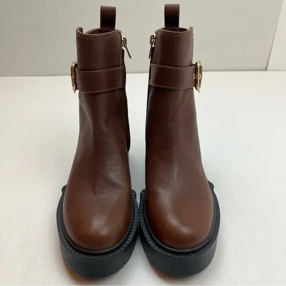 Coach Lacey Brown Leather Buckle‎ Platform Boots Zipper Women US 5.5B 5.5 *FLAW
