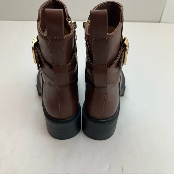 Coach Lacey Brown Leather Buckle‎ Platform Boots Zipper Women US 5.5B 5.5 *FLAW
