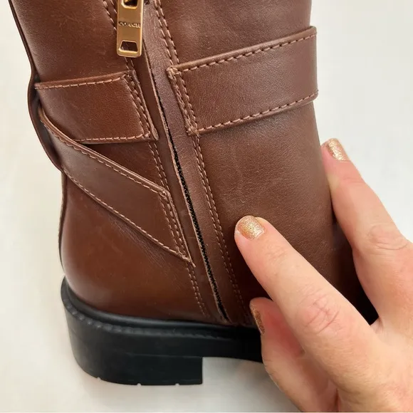Coach Lacey Brown Leather Buckle‎ Platform Boots Zipper Women US 5.5B 5.5 *FLAW