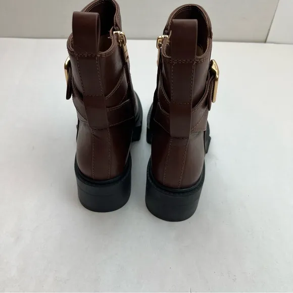Coach Lacey Brown Leather Buckle‎ Platform Boots Zipper Women US 5.5B 5.5 *FLAW