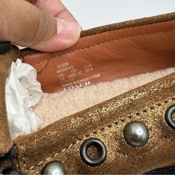 Coach Metallic Gold Rexy Roccasin Slip On Flats Size 7