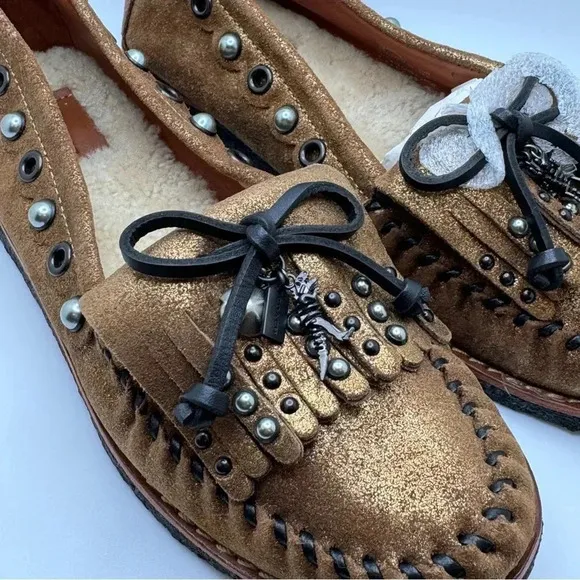 Coach Metallic Gold Rexy Roccasin Slip On Flats Size 7