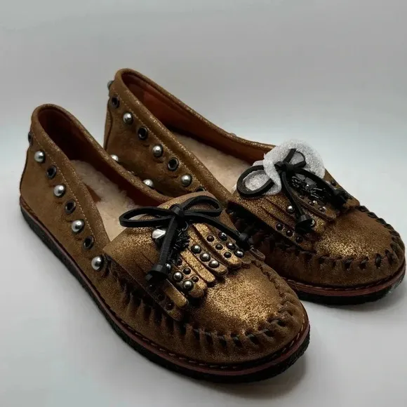 Coach Metallic Gold Rexy Roccasin Slip On Flats Size 7