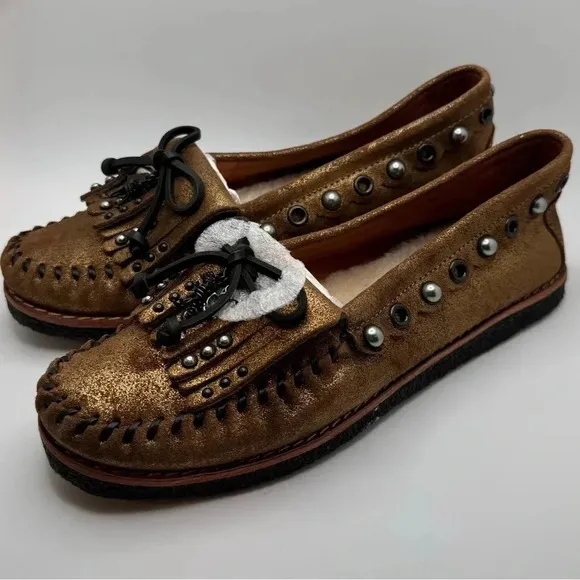 Coach Metallic Gold Rexy Roccasin Slip On Flats Size 7