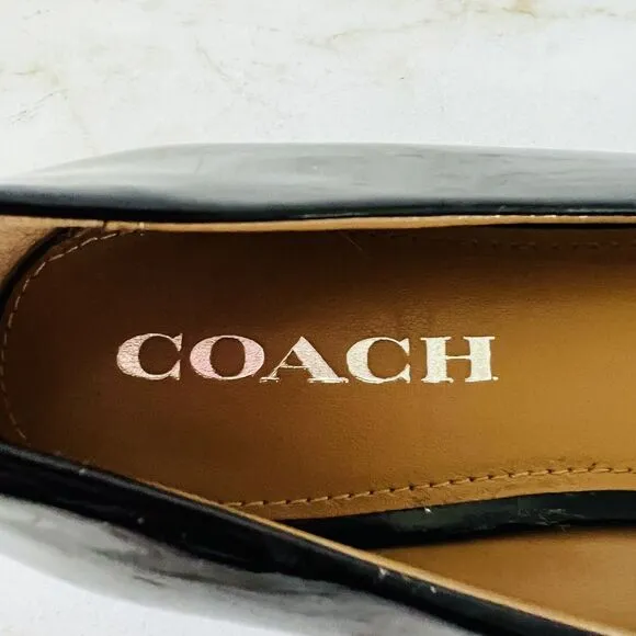 COACH Oswald Black Patent Leather Ballerina Flats Metal Buckle Accent - US 6.5