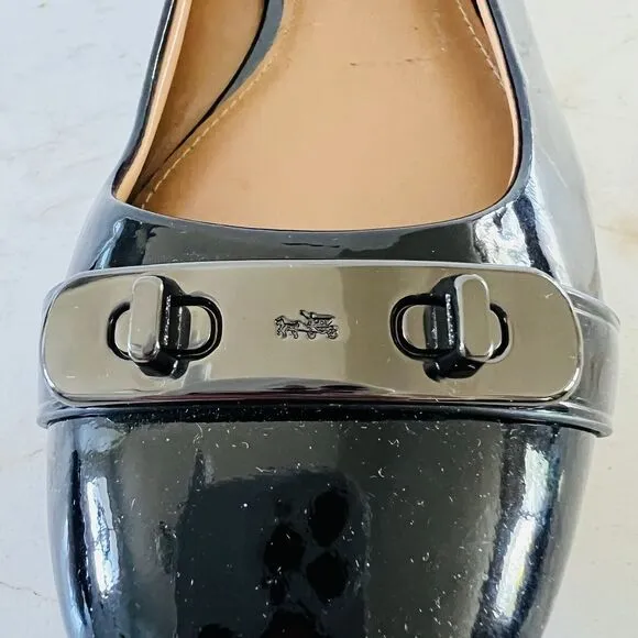 COACH Oswald Black Patent Leather Ballerina Flats Metal Buckle Accent - US 6.5