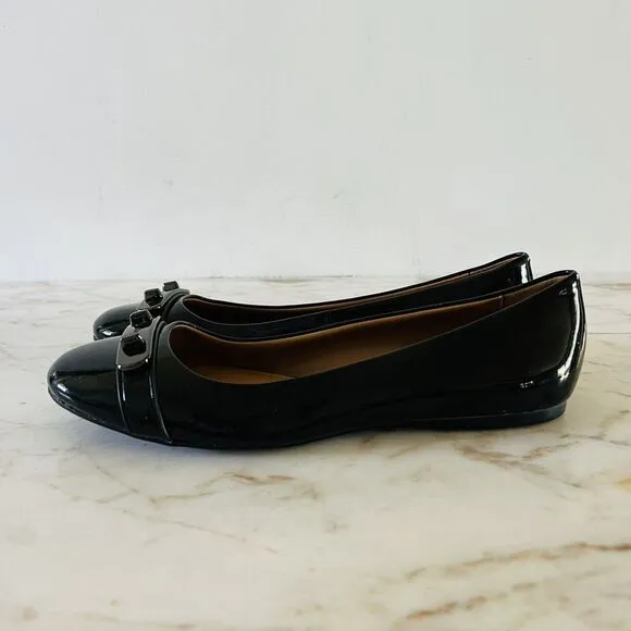 COACH Oswald Black Patent Leather Ballerina Flats Metal Buckle Accent - US 6.5