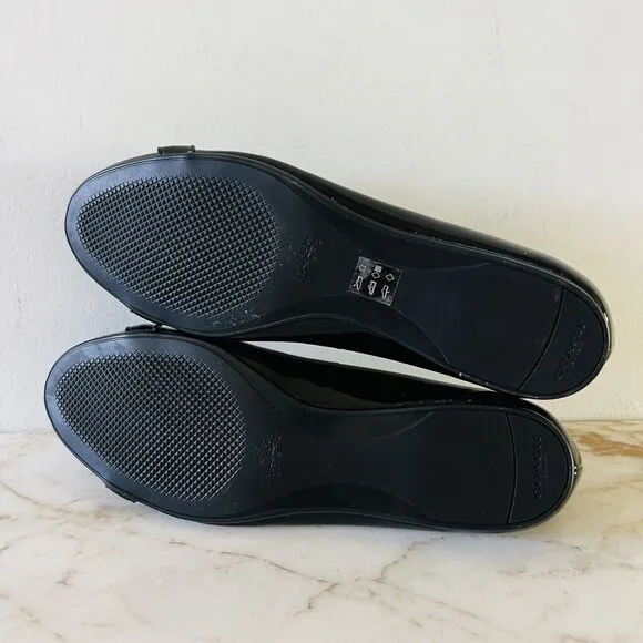 COACH Oswald Black Patent Leather Ballerina Flats Metal Buckle Accent - US 6.5