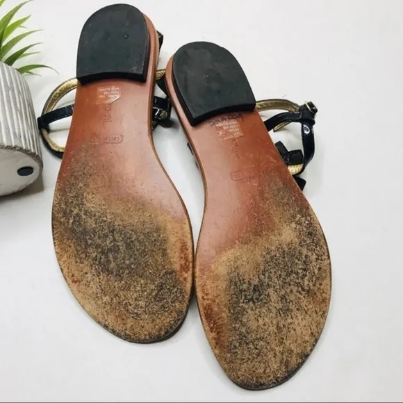 Coach Sierra Black Flower T-strap Sandals