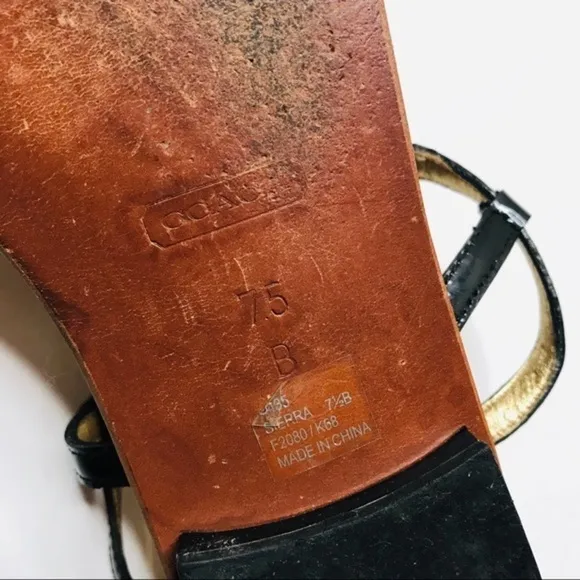 Coach Sierra Black Flower T-strap Sandals