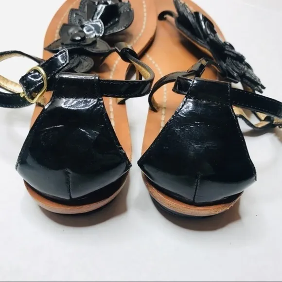 Coach Sierra Black Flower T-strap Sandals