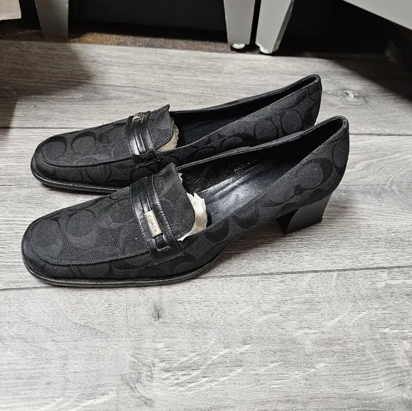 Coach Signature Logo Jamie Loafer Block Heel Womens Black Size 7.5 Vintage